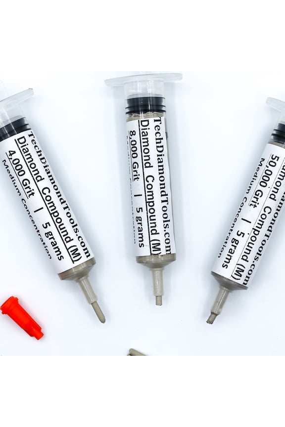TechDiamondTools Diamond Polish Paste Set of 3 Syringes X 5 Grams (M), Diamond Polish Compound, Sizes 4000 8000 50000 Grit, Mesh with Medium - 25% Concentration of Diamond Powders