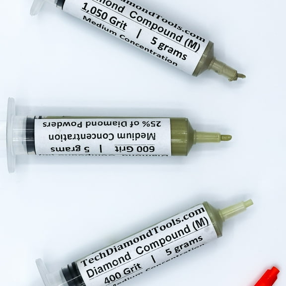 TechDiamondTools Diamond Polish Paste Set of 3 Syringes X 5 Grams (M), Diamond Polish Lapping Compound, Sizes 400 600 1050 Grit, Mesh with Medium - 25% Concentration of Diamond Powders