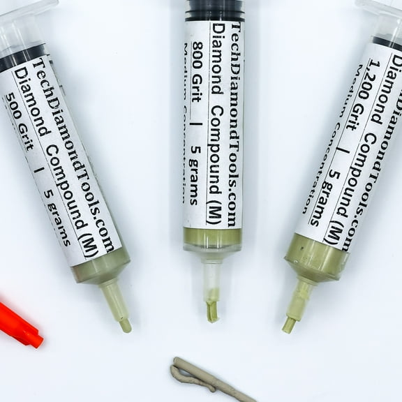TechDiamondTools Diamond Polish Paste Set of 3 Syringes X 5 Grams (M), Diamond Polish Lapping Compound, Sizes 500 800 1200 Grit, Mesh with Medium - 25% Concentration of Diamond Powders
