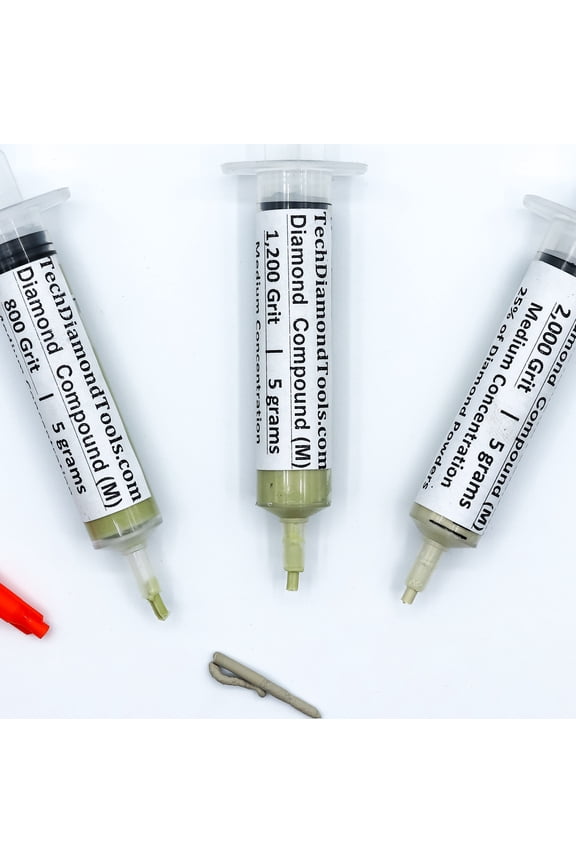 TechDiamondTools Diamond Polish Paste Set of 3 Syringes X 5 Grams (M), Diamond Polish Lapping Compound, Sizes 800 1200 2000 Grit, Mesh with Medium - 25% Concentration of Diamond Powders