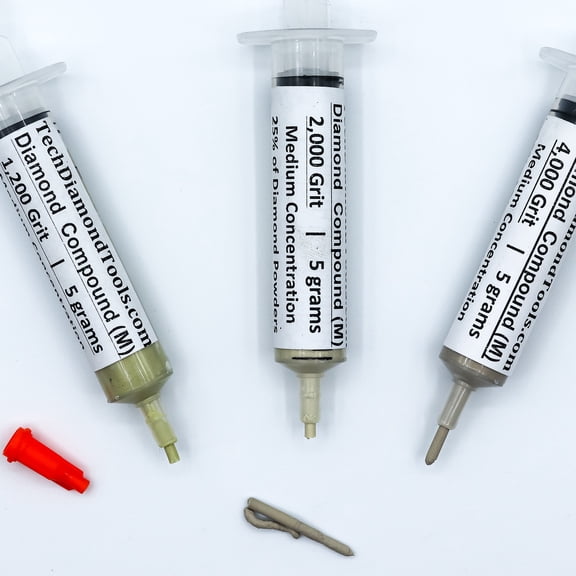 TechDiamondTools Diamond Polishi Paste Set of 3 Syringes X 5 Grams (M), Diamond Polish Lapping Compound, Sizes 1200 2000 4000 Grit, Mesh with Medium - 25% Concentration of Diamond Powders