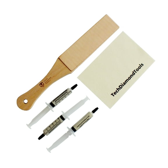 TechDiamondTools Knife Sharpening Kit, 11 Long Leather Paddle Strop for Knife Sharpening, 3 Diamond Polishing Pastes with High Concentration for Sharpening Knives, and a Wool Cloth for Polishing