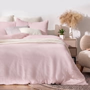 TechForma 100% Cotton Duvet Cover Set, Pink Double Layer Gauze Bed Set, 3 pcs Breathable & Crisp Soft Duvet Cover Set, Twin