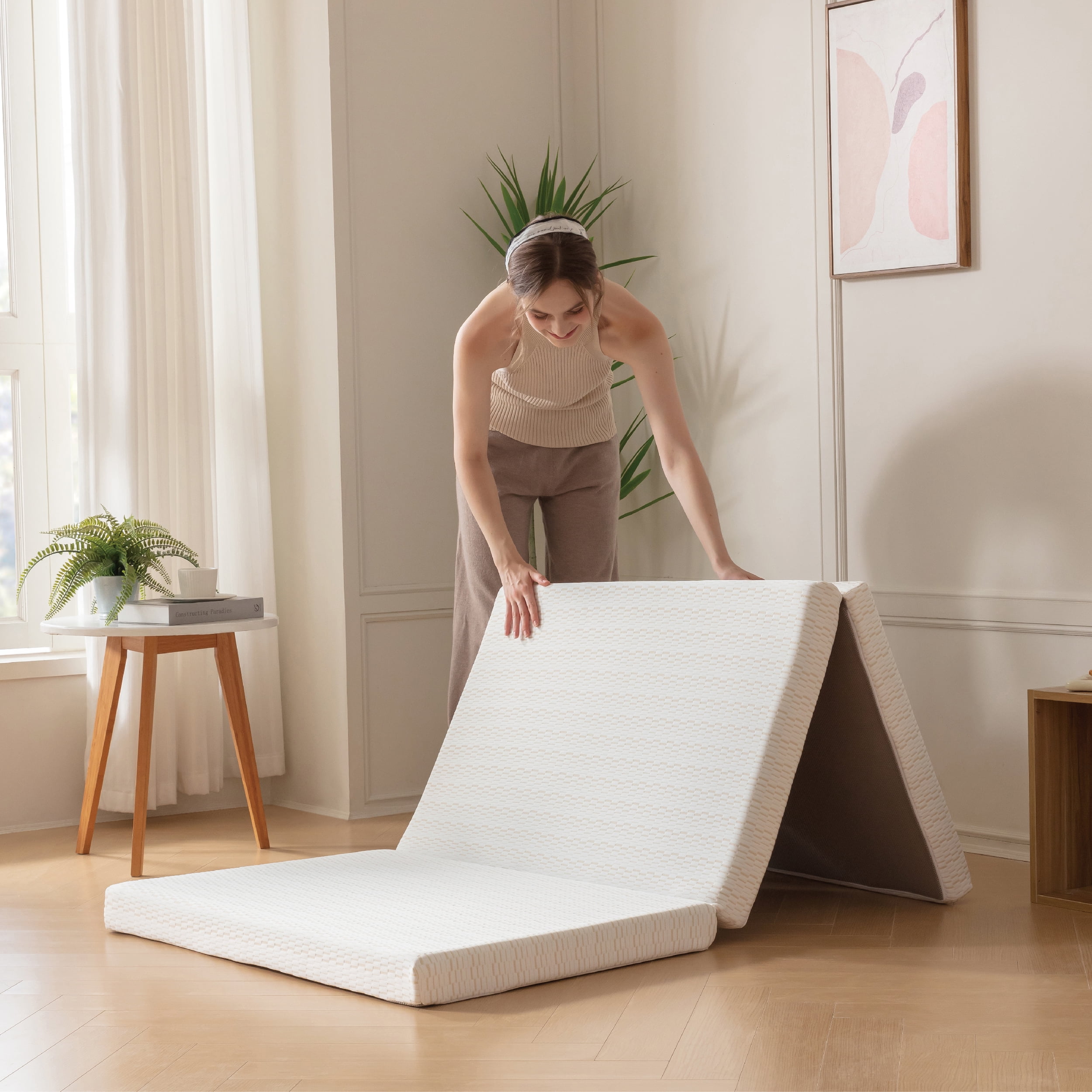 TechForma 4 inch Single Size Tri-Fold Memory Foam Mattress, Portable Camping Bed, Medium