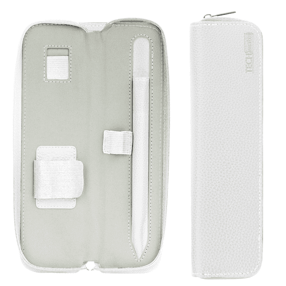 TechMatte Premium Leather Holder Case for Apple Pencil / Accessories (White)