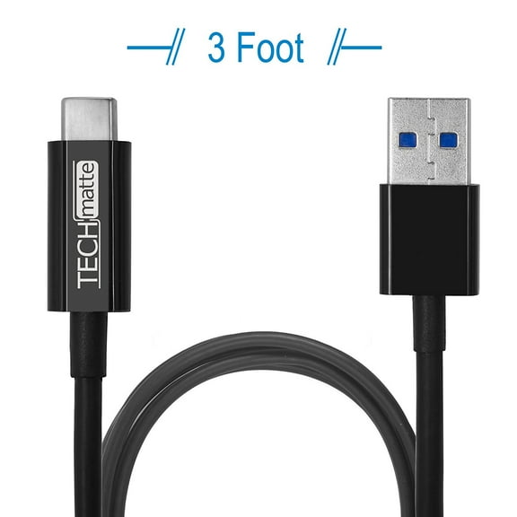 TechMatte USB 3.0 Type-C to Type-A (USB-C to USB) Charging Cable (3 Feet, Black)