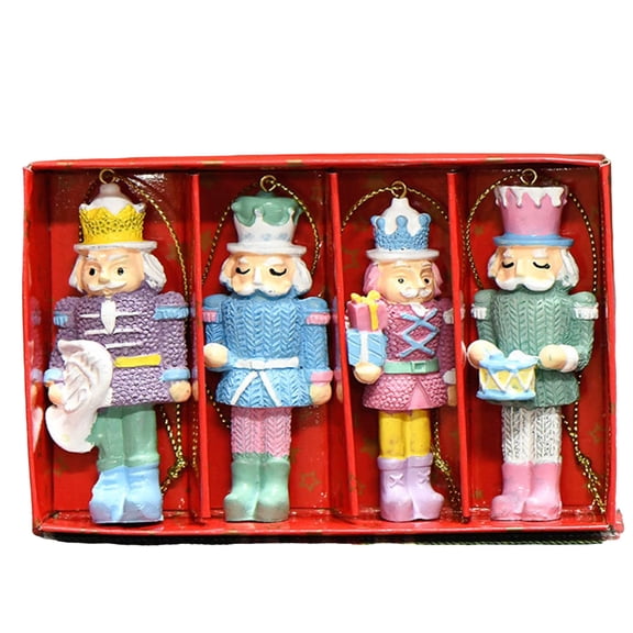 TechNvoa 4Pcs Candy Color Nutcrackers King Soldier Figures Christmas Hanging Ornaments
