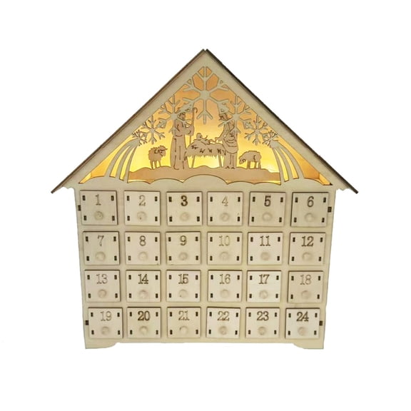 TechNvoa Holiday Wood Advents Calendar 24 Day Countdowns with LED Light and Gifts Drawer