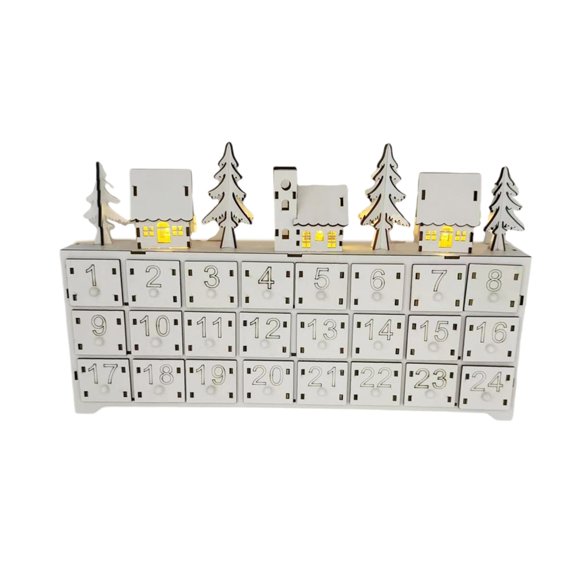 TechNvoa Light Up Wood Advent Calendar with 24 Storage Compartments Christmas LED Lighted Countdown Decoration Party Supplies