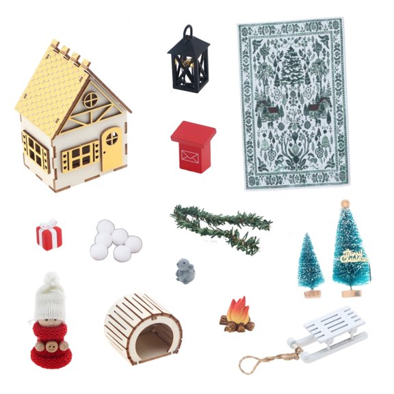 TechNvoa Miniature Christmas Cabin Display Set for Doll House Tabletop Village Styling
