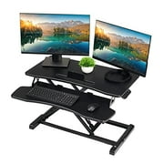 TechOrbits Standing Desk Converter - 32 Inch Adjustable Sit to Stand Up Desk Workstation, MDF Wood, Ergonomic Desk Riser with Keyboard Tray, Desktop Riser for Home Office Computer Laptop, White 32"