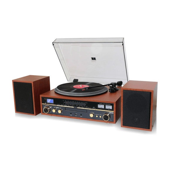TechPlay Commander W, 3 Speed Turntable w/ Pitch Control, CD Player, Amplifier W/ VU Meter, Bluetooth and USB Recording