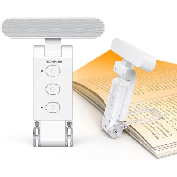 TechRise Book Light  12 LED Clip-on Reading Light for Books in Bed. Rechargeable, Eye-Caring with Timer, 5 Color Temps & 6 Brightness, 80+ Hrs. Perfect for Kids & Book Lovers.