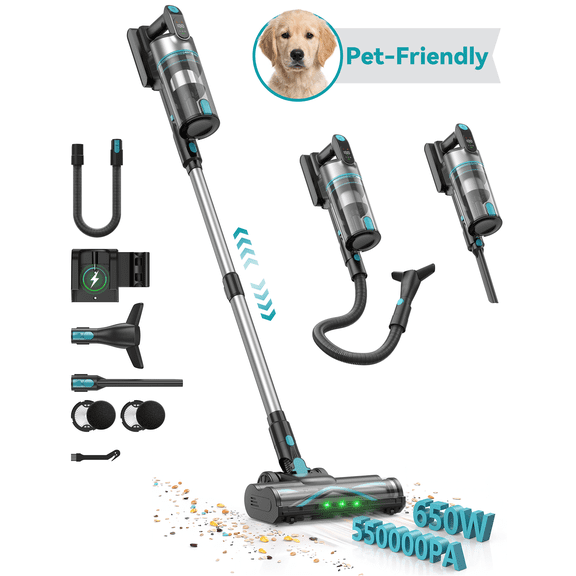TechRise Basic Lightweight Cordless Stick Vacuum with Flexible Hose, 650W 55kPa Suction , 70 Min Runtime for Pet Hair Carpet