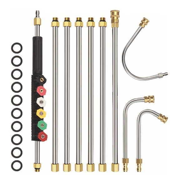 TechToyHub 10 Piece Retractable High Pressure Wand Set,Straight Curved Rods for Gutters Roof Cleaning,4000 PSI Car Wash Tool for Walls Drains Patio