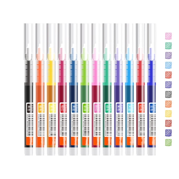 TechToyHub 12 Pack 0.5 mm Fine Point Rolling Pens, Japanese Fast Drying Liquid Ink, for office and Student Supplies, Glossy with 5.6 in Length