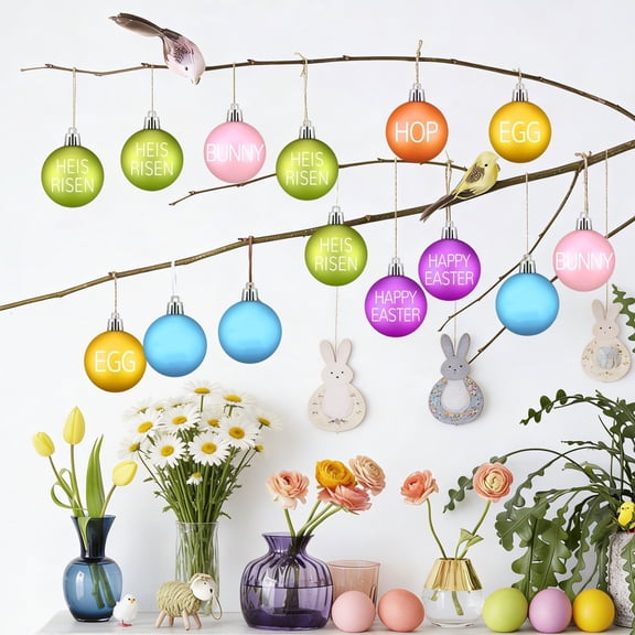 TechToyHub 12Pcs Easter Hanging Ornaments 2in,Plastic Spring Decorative Balls for Door Handles Walls Windows Display Racks,Lightweight Reusable Multicolor Party Decor