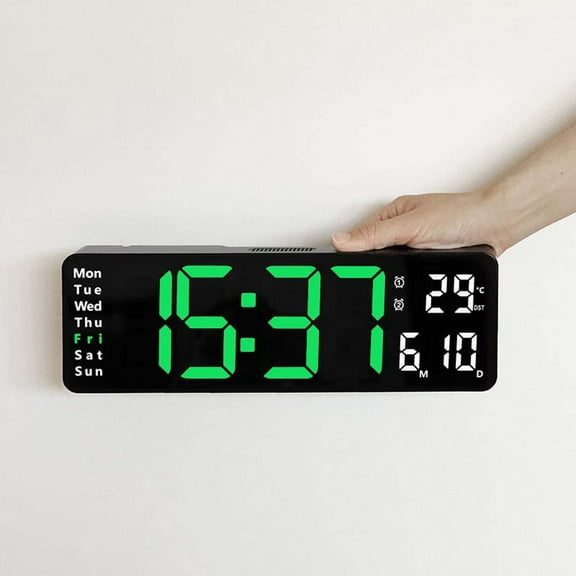 TechToyHub 13 Inch Large Digital Clock, with Temperature Date Auto DST, Remote Control, 13.0in Screen, 4.1in Digits, Auto Brightness Dimmer, Stopwatch Timer, Wall Mount Home office