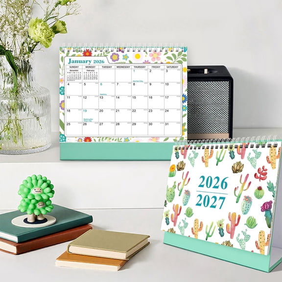 TechToyHub 2026 English Desk Calendar, 18 Months 365 Day Countdown, Paper Material, 7.9x5.9x3.1in, Practical Layout, Versatile Information, Desktop office Planning Calendar