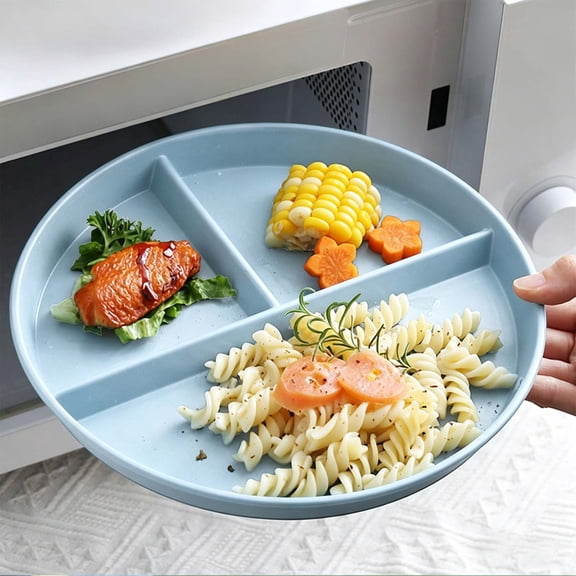 TechToyHub 3 Compartment Round Divided Tray, 8.7in Balanced Diet Meal Prep Plate, Natural Straw Fiber Material, Microwave and Dishwasher Safe, for Home Kitchen Camping