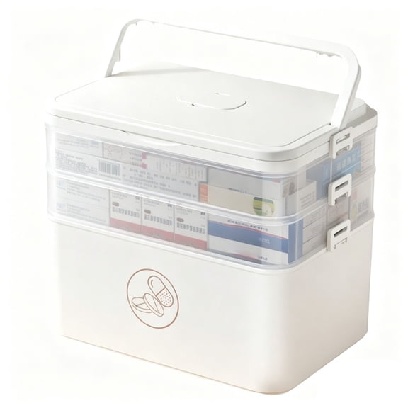 3-Tier Storage Box, Portable Plastic Container with Removable Trays & Handle, First Aid & Craft Organizer for Home & Travel, Multipurpose for office & Dorm