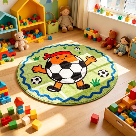 TechToyHub 31x31in Basketball Themed Round Rug, Soft Faux Velvet Carpet for Bedroom Living Room, Non Slip Thickened for Playroom, Easy Clean, 1 Rug