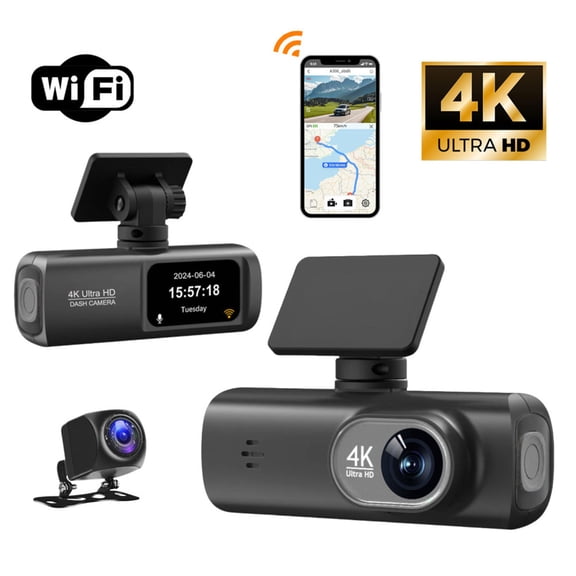 TechToyHub 4K Dash Cam Driving Recorder, 3.9in 1.7in ABS Body, Front Rear Dual Lens 140° Wide Angle, WiFi Connection Night Vision, Loop Recording Motion Detect Parking Monitoring