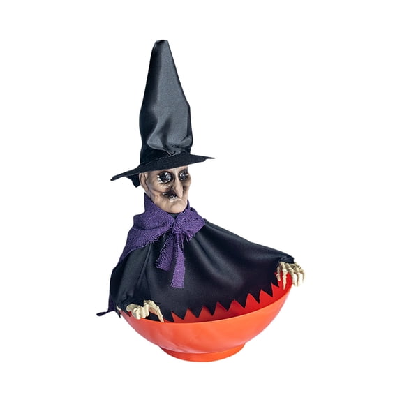 TechToyHub Animated Skull Candy Bowl, with Moving Skeleton Hand, Plastic Halloween Decoration, Motion Activated Red Light Sound