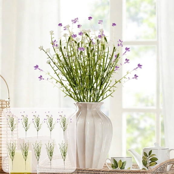 TechToyHub Artificial Lavender Gypsophila Wheat Bouquet 16.5in Plastic Home Living Room Dining Table Vase Centerpiece Decor Realistic Flexible Placement Compact for Home Decorators DIY Gift