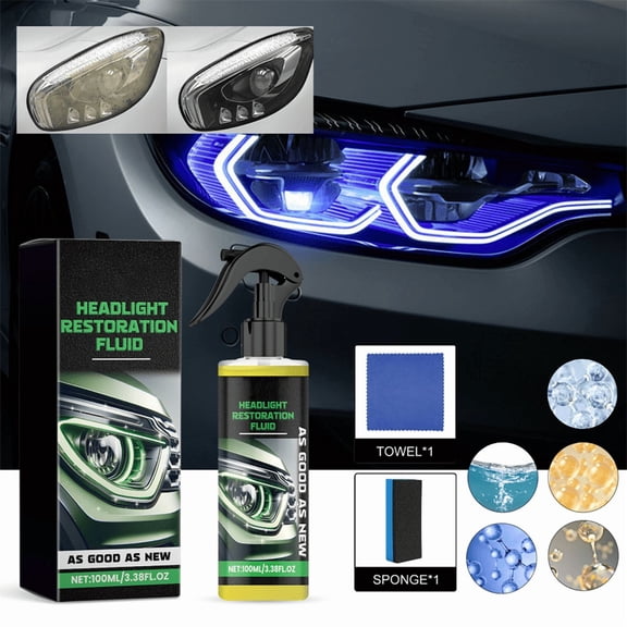 TechToyHub Automotive Headlight Restoration Kit Oxidized Yellowed Headlights Repair with Crystalline Anti Fog Coating, UV Protection & Long Lasting Clear Finish, Easy Spray & Wipe, 3.4 fl oz