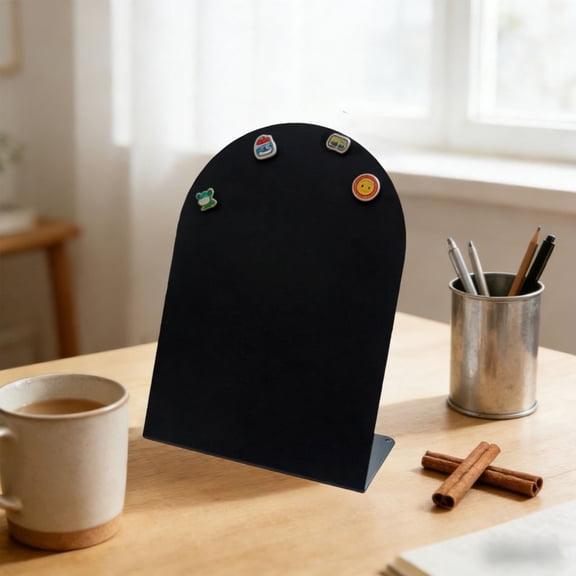 TechToyHub Black Matte Metal Desktop Bulletin Board with Arched Top for office Home School Desk Decor Magnetic Note Board for Photos Reminders Memo for Kitchen Counter Study Room