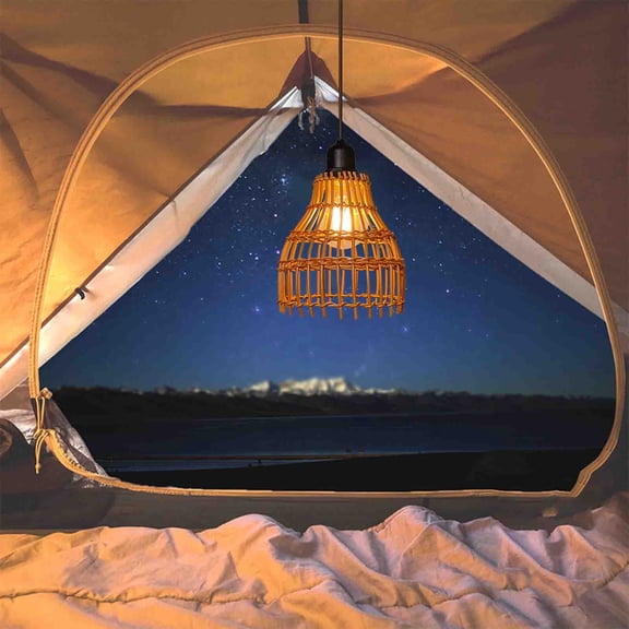TechToyHub Boho Rattan Lamp Vintage Pendant Light Battery Operated Ceiling Lamp without Electricity for Outdoor Garden Patio Porch Camping IP55 Waterproof 4xAA Battery 6.1x5.9in
