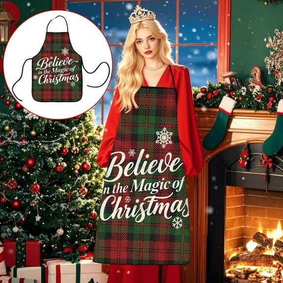 TechToyHub Christmas Apron Polyester Adjustable 1.0 in Neck Strap Festive Holiday Decor Stain Resistant Washable Design with Front Pocket Wide Waist Tie Perfect for Kitchen Cooking Baking Dinner