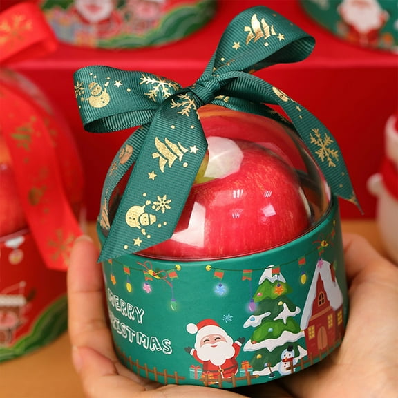 Christmas Gift Box,4.3x3.9in Paper Packaging with Window,Santa Snowman Festive Design,for Apple Candy and Small Gift,Home Party Supplies
