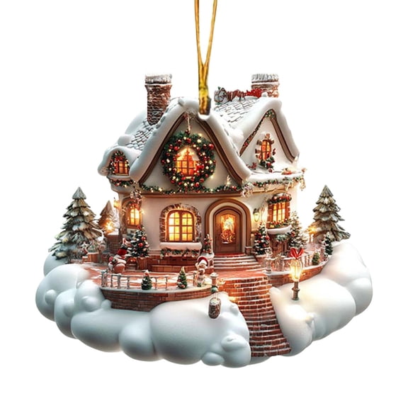 TechToyHub Christmas Hanging Decoration,Acrylic House Shaped Ornament,Exquisite Winter Scene Design,for Christmas Tree and Window Decor,Home office Display