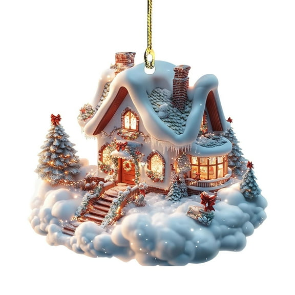 TechToyHub Christmas Hanging Decoration,Acrylic House Shaped Ornament,Exquisite Winter Scene Design,for Christmas Tree and Window Decor,Home office Display