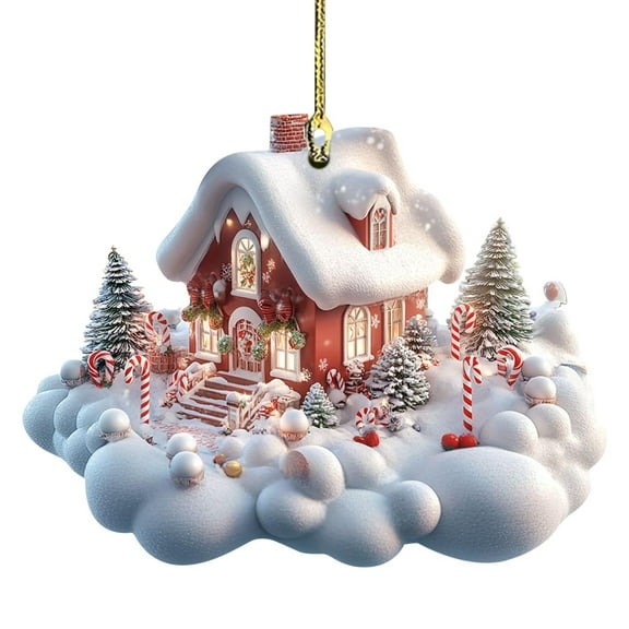 TechToyHub Christmas Hanging Decoration,Acrylic House Shaped Ornament,Exquisite Winter Scene Design,for Christmas Tree and Window Decor,Home office Display