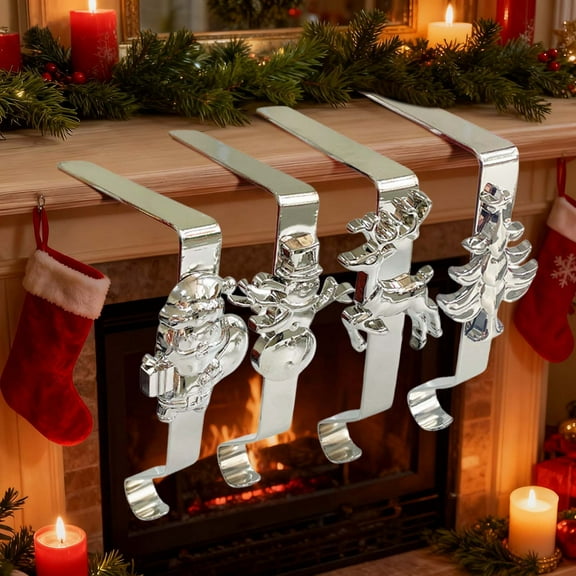 TechToyHub Christmas Stocking Hook Set,4-Pack Sturdy Metal Hangers,with Silicone Pad Non-Slip Design,for Mantel and Wall Decor,Home office Holiday Display