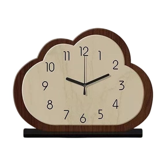 TechToyHub Cloud Shaped Wooden Desk Clock, 9.4 x 7.5 x 1.6 in Silent Non Ticking Quartz Table Clock, Minimalist Freestanding Decor Clock with Stand for office, Bedroom, Indoor Home Desktop