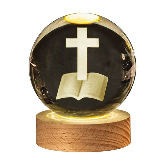 TechToyHub Crystal Night Light Engraved Holy Family Figurine, with Wooden Stand Color Changing Light, USB Religious Collection, 2.4in