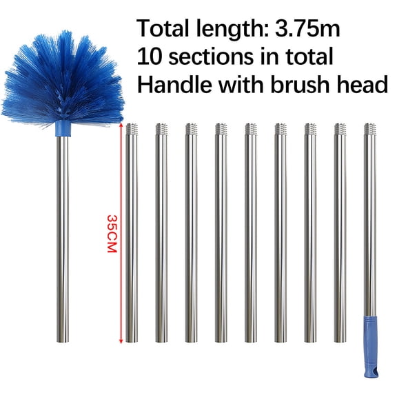 TechToyHub Duster with Extension Pole, 6.6 ft to 19.7 ft Medium Stiff Bristles Cleaning Tool, Ceiling Fan Duster for Outdoor and Indoor, Stainless Steel Pole