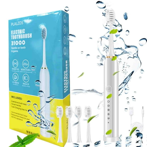 TechToyHub Electric Toothbrush with 4 Brush Heads,Smart 20 Speed Timer for Adults,8.3in Length 1.1in Diameter,45000 Vibrations Per Minute IPX7 Waterproof,USB Charging 6 Modes for Deep Cleaning