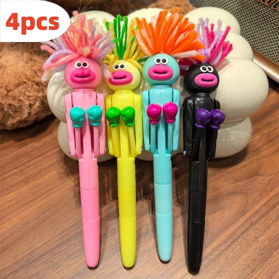 TechToyHub Exploding Hair Pen Boxing Ballpoint Pen 4Pcs Funny Pen with 1.0mm Black Refill Interactive Stress Relief Desk Toy Pen Unique Prank Gift for Man Adult office or Home Use 7.9in