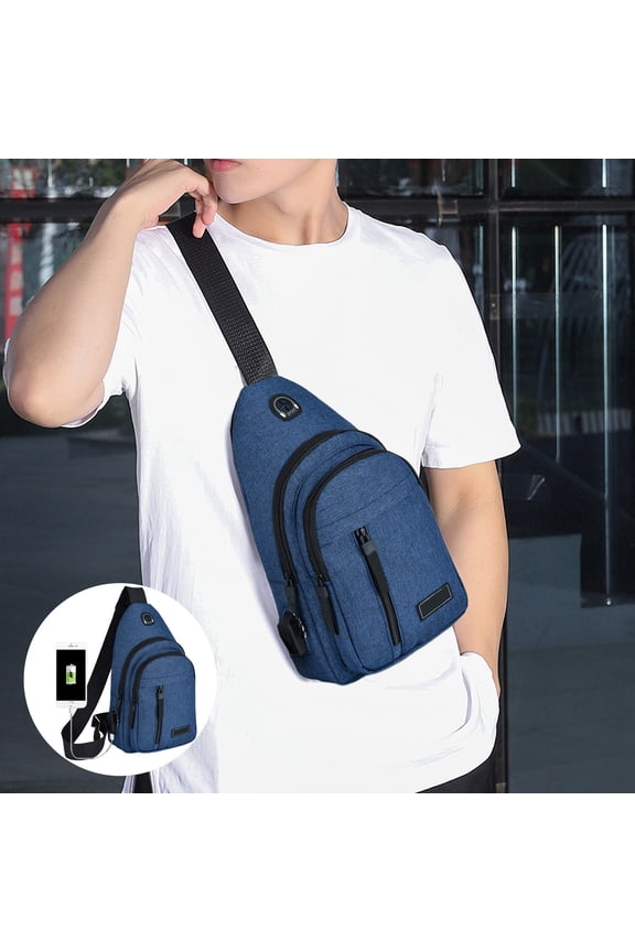 External USB Charging Chest Bag, Men's Waist Shoulder, 11.8x7.1x2.4in, Polyester, Waterproof, for Hiking Work Commuting Travel