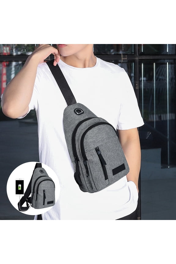 External USB Charging Chest Bag, Men's Waist Shoulder, 11.8x7.1x2.4in, Polyester, Waterproof, for Hiking Work Commuting Travel