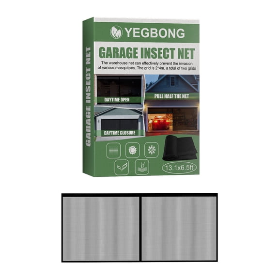 TechToyHub Fiberglass Mesh Garage Door Screen, Double Car Size 13.2ft x 6.6ft, Self Sealing Curtain, Retractable Installation, Tear Resistant