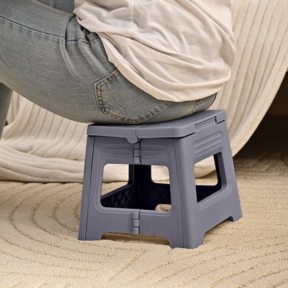 TechToyHub Folding Stool Small Portable Stool for Home office Outdoor, Space Saving Collapsible Plastic Stool Lightweight for Travel, Extra Sturdy Seating Beige 8.1x8.7x7.9 in