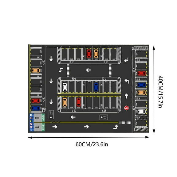 TechToyHub Game Road Mat Children Carpet, Parking Lot Design, 15.7in x 23.6in, Non-slip Backing, Machine Washable, Polyester Material for Kindergarten