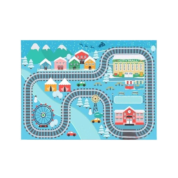TechToyHub Game Road Mat Children Carpet, Parking Lot Design, 15.7in x 23.6in, Non-slip Backing, Machine Washable, Polyester Material for Kindergarten