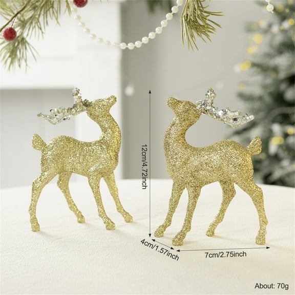 Glitter Reindeer Decoration, 2 Pcs Christmas Ornaments, Delicate Texture and Classic Design, Ideal for Tree, Table, and Holiday Party Decor